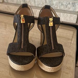 Michael Kors, brown and black, wedge platform sandals